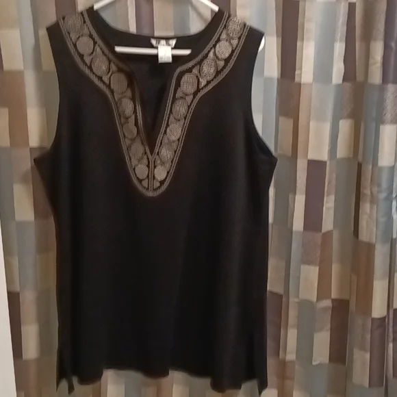 FINAL PRICE NYGARD COLLECTION black sleeveless embroidered collar blouse Size 1X - Picture 4 of 4